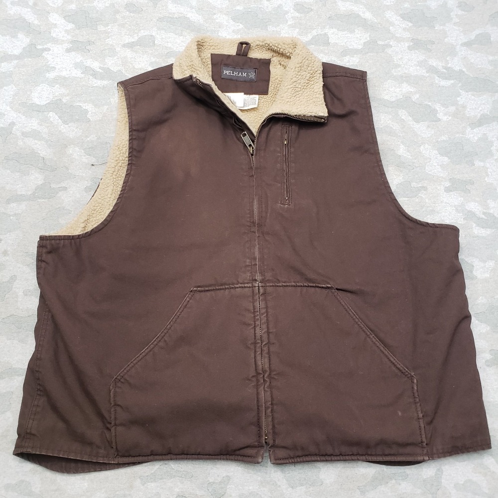 Pelham Vest Mens 2XL Brown Full Zip Pockets Sleeveless Workwear Westen Cowboy
